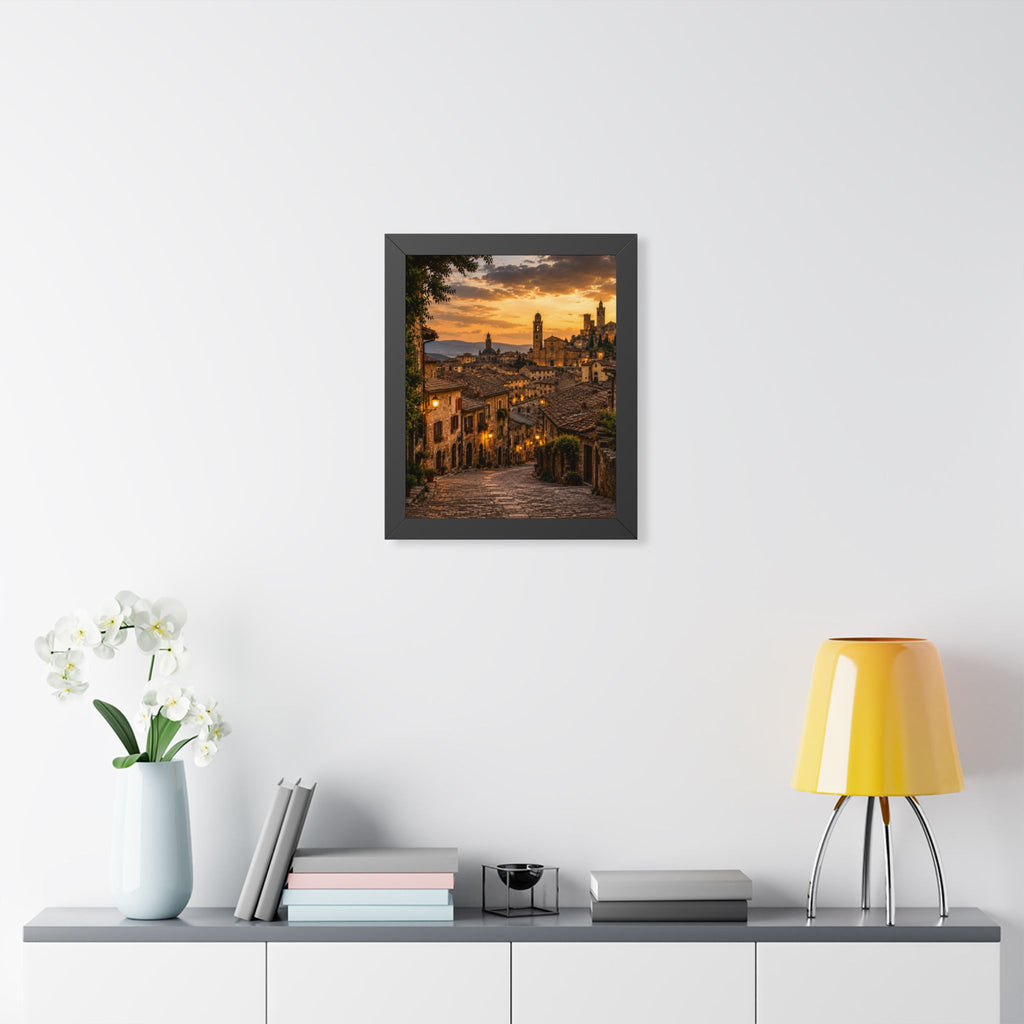 Old-World Town at Sunset — Framed Wall Art