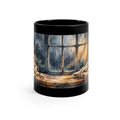 Black 11 oz coffee mug featuring Slow Morning Amanda's Brew House design