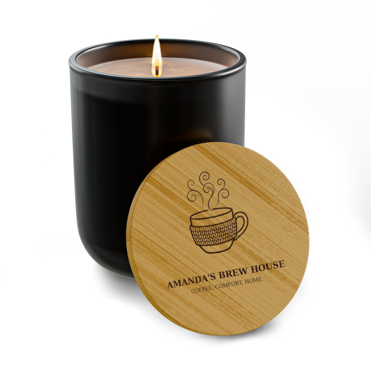 Engraved Coffee Cup Soy Candle — 14oz Amandas Brew House Scented Candle