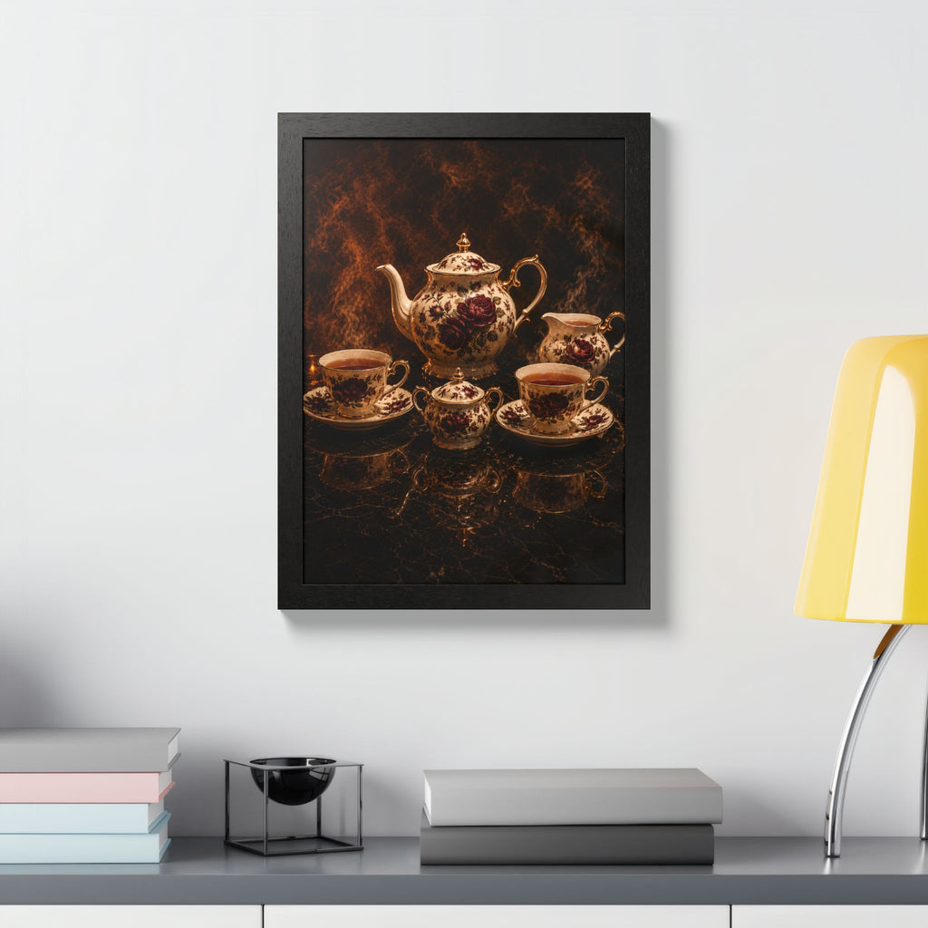 Burgundy Rose Tea Service — Framed Wall Art