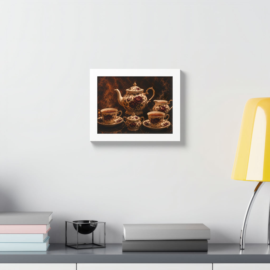 Burgundy Rose Tea Service — Framed Wall Art