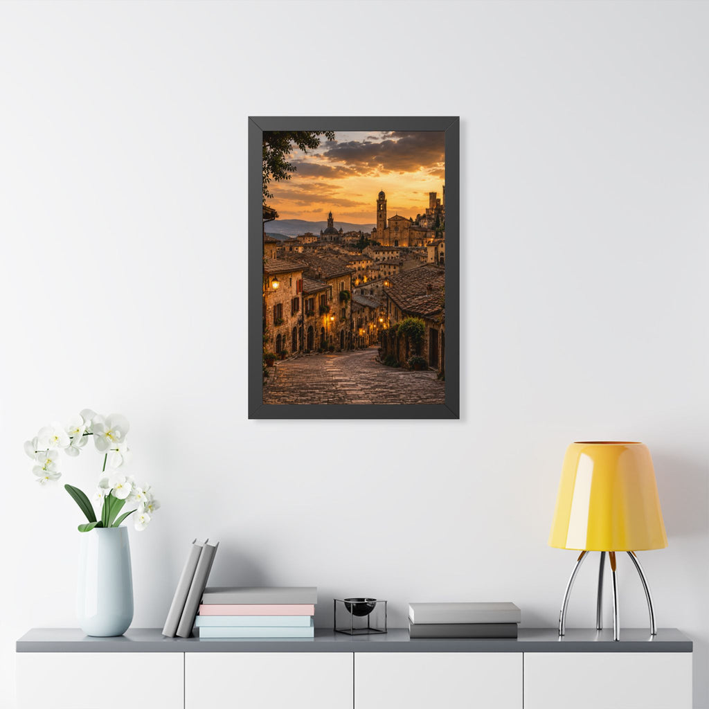 Old-World Town at Sunset — Framed Wall Art