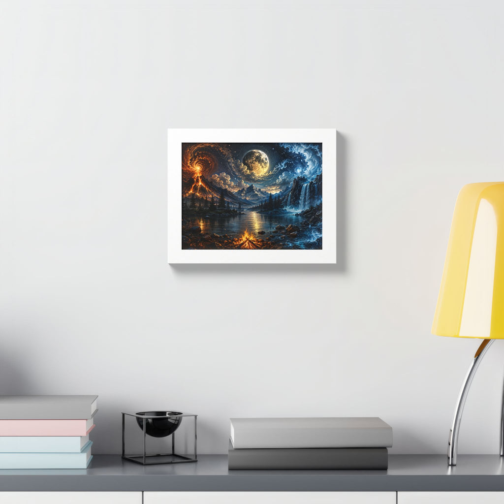 Fire & Ice Moonlit Landscape — Framed Wall Art