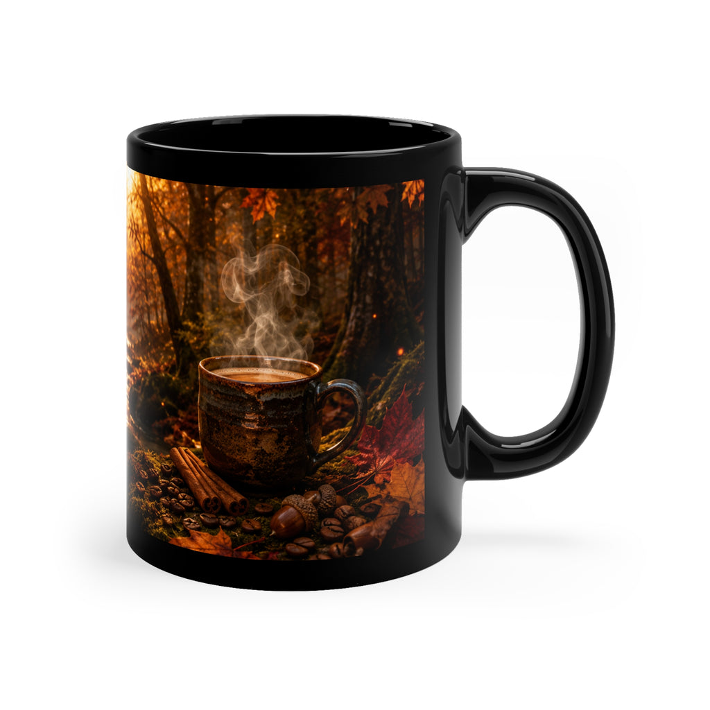 Autumn Woodland Stream Black Mug — 11 oz