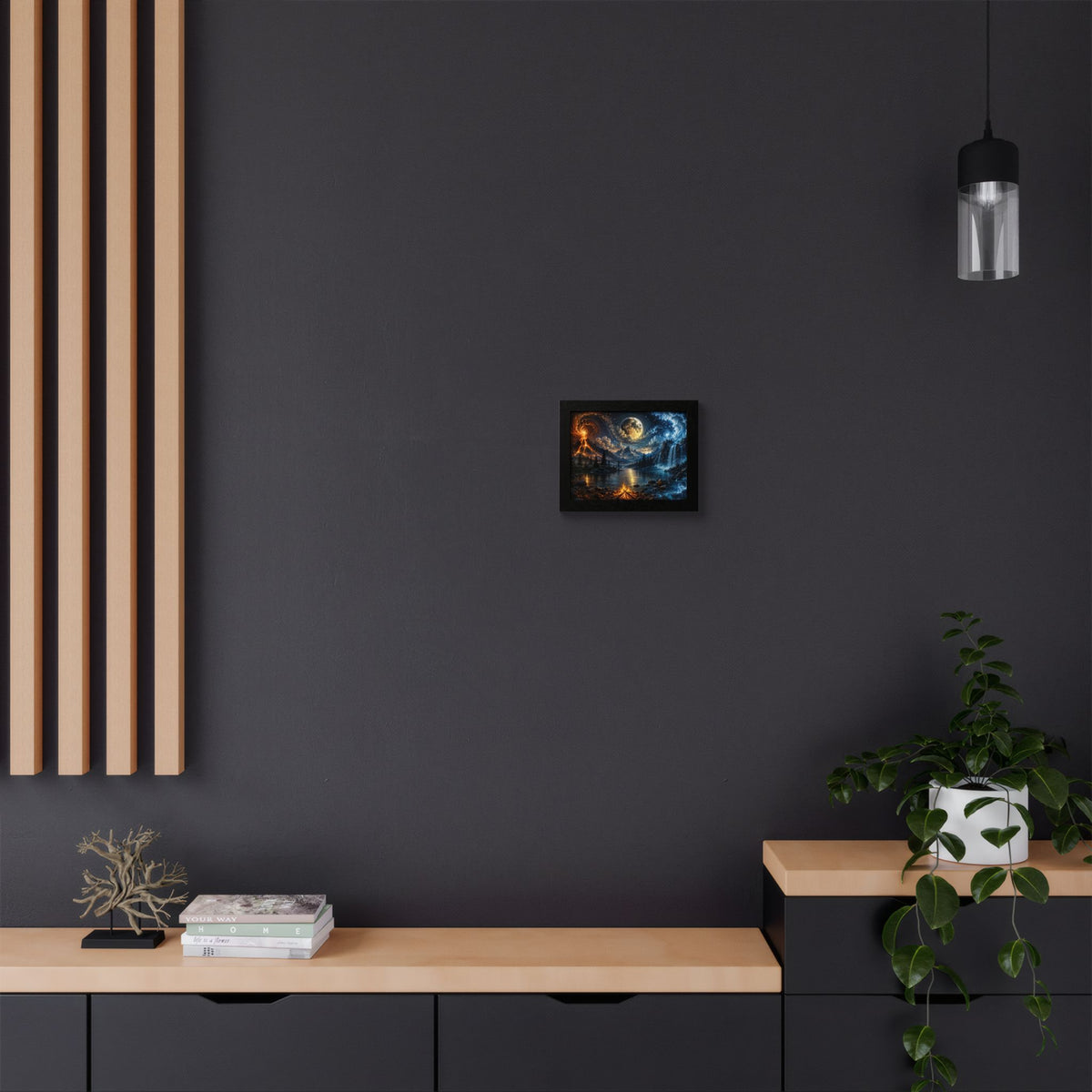 Fire & Ice Moonlit Landscape — Framed Wall Art
