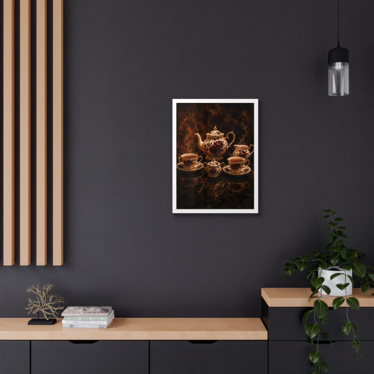 Burgundy Rose Tea Service — Framed Wall Art