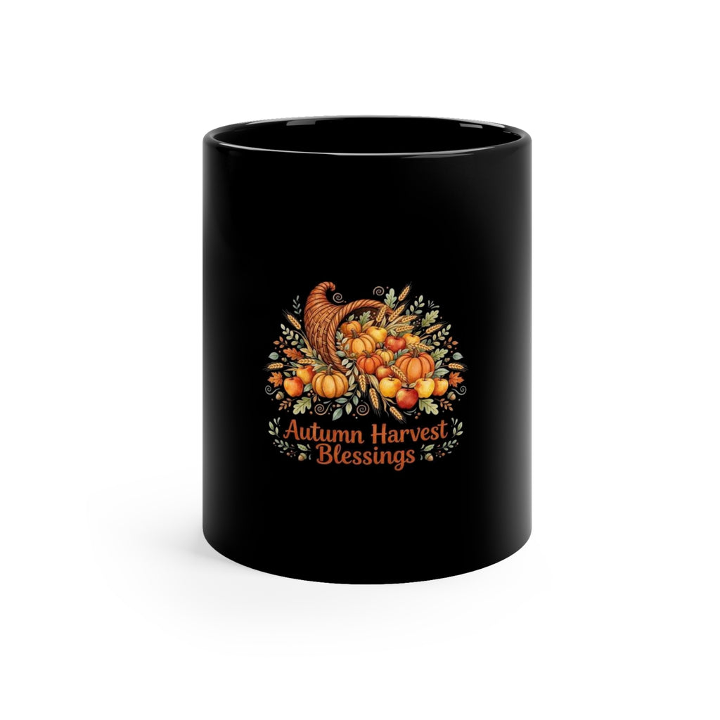 Autumn Harvest Blessings — Fall Coffee Mug | Black 11oz Ceramic