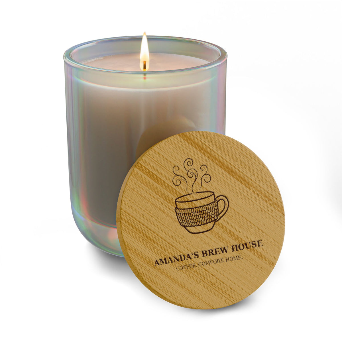 Engraved Coffee Cup Soy Candle — 14oz Amandas Brew House Scented Candle