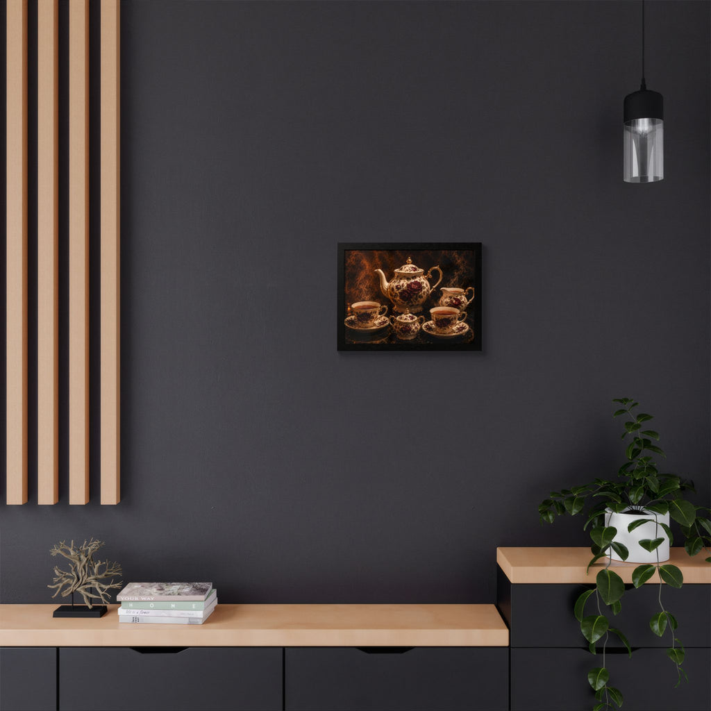 Burgundy Rose Tea Service — Framed Wall Art