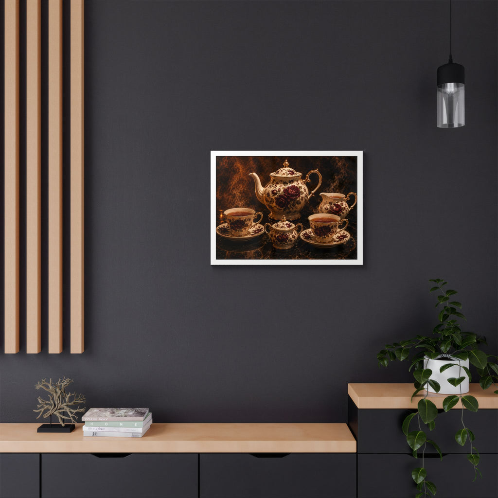 Burgundy Rose Tea Service — Framed Wall Art