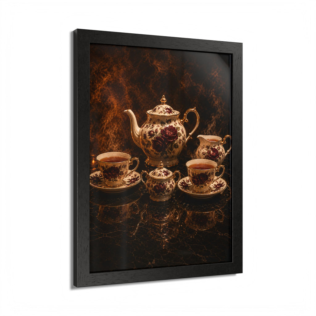 Burgundy Rose Tea Service — Framed Wall Art