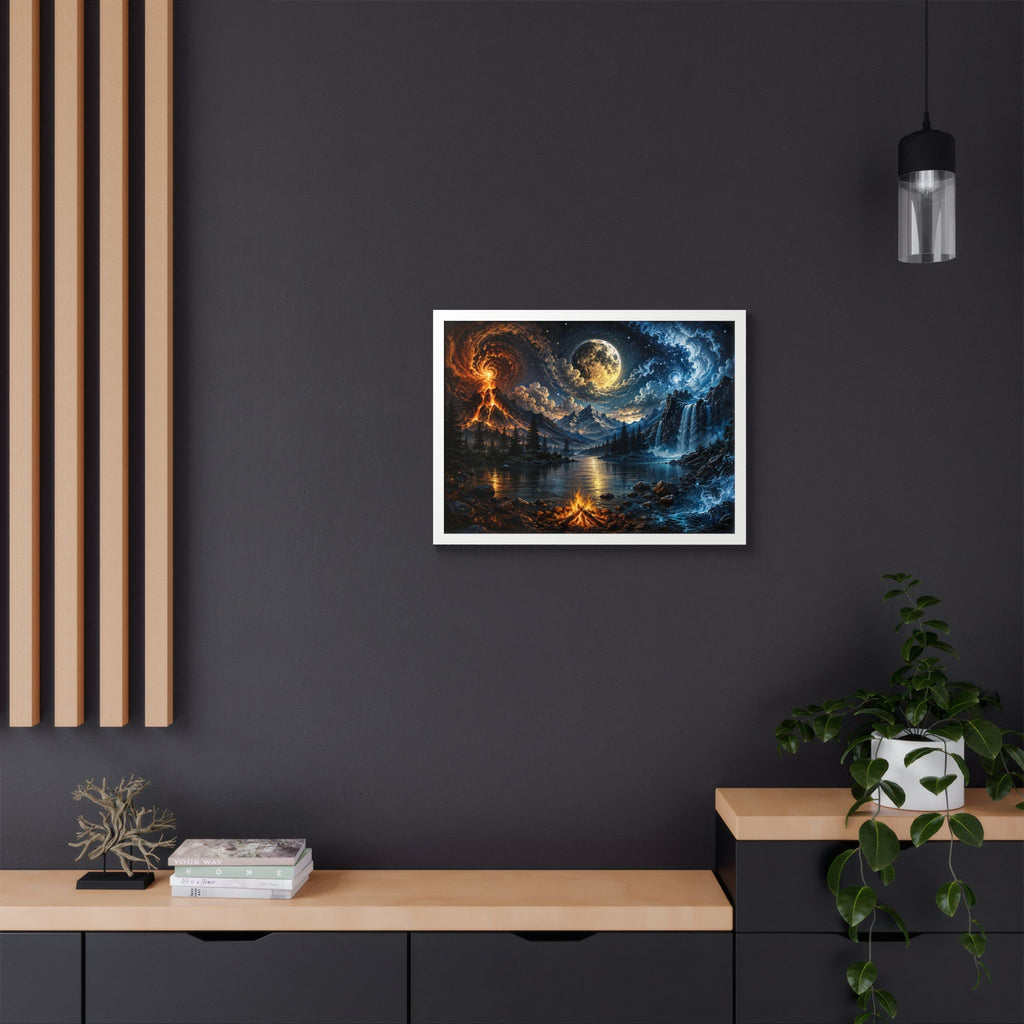 Fire & Ice Moonlit Landscape — Framed Wall Art