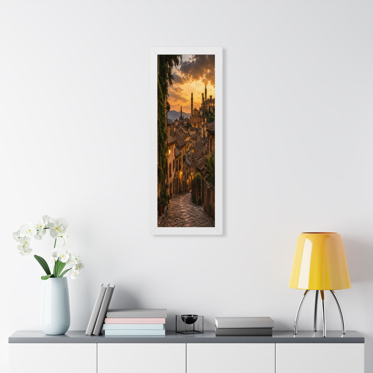 Old-World Town at Sunset — Framed Wall Art