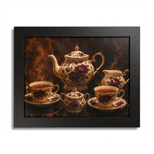 Burgundy Rose Tea Service — Framed Wall Art