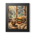 Slow Morning — Cozy Coffee by the Rainy Window, Framed Wall Art