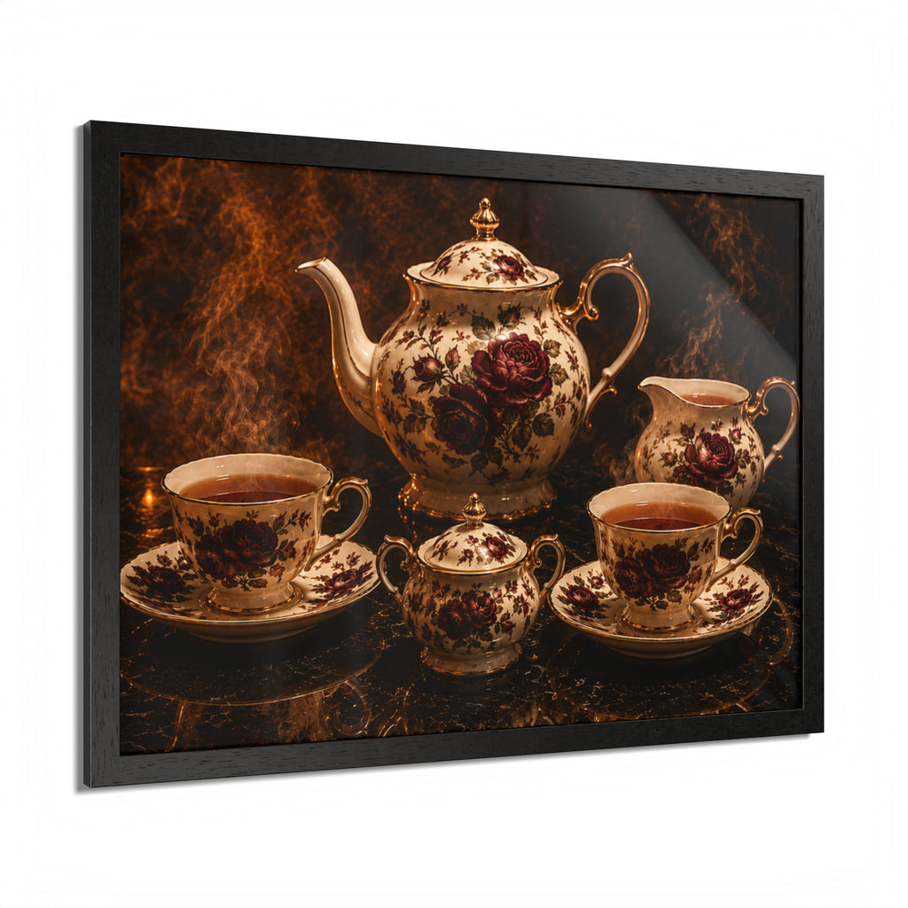 Burgundy Rose Tea Service — Framed Wall Art