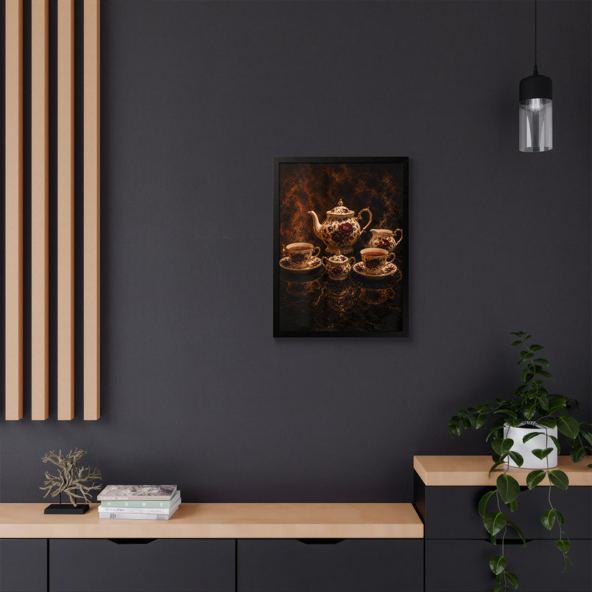 Burgundy Rose Tea Service — Framed Wall Art
