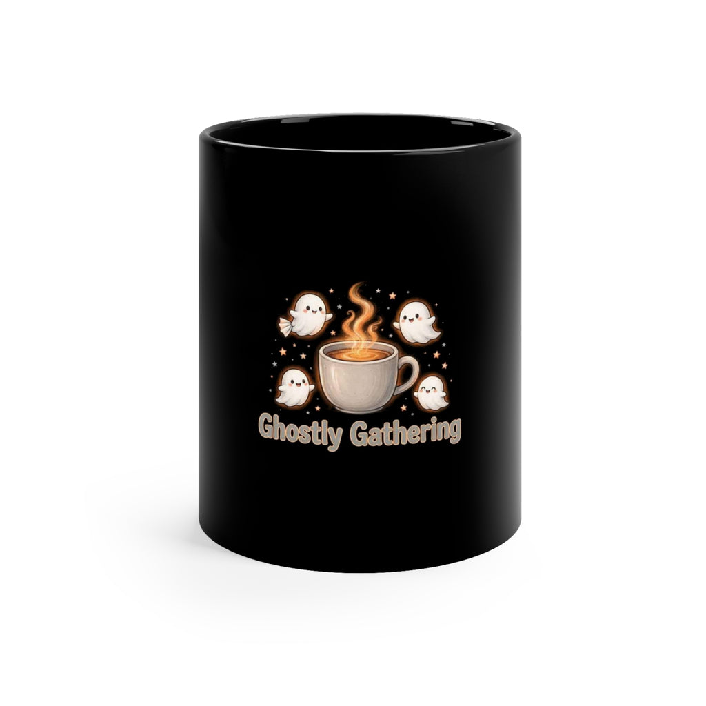 Ghostly Gathering — Cute Halloween Ghost Coffee Mug | Black 11oz