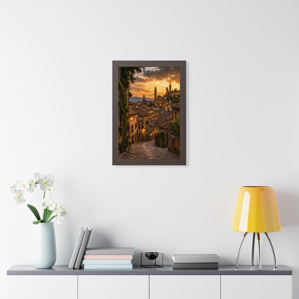 Old-World Town at Sunset — Framed Wall Art