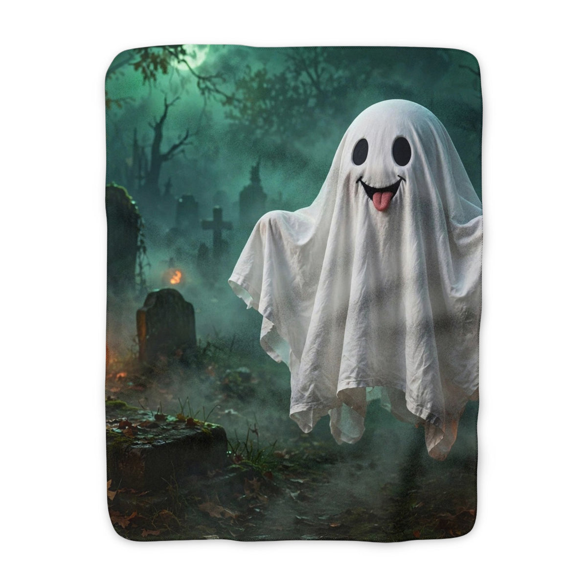 Silly Spooky Ghost Sherpa Blanket — Halloween Fleece Throw