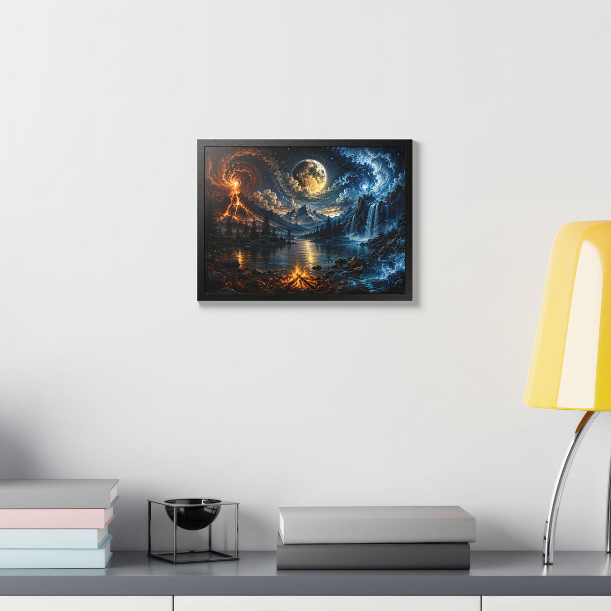 Fire & Ice Moonlit Landscape — Framed Wall Art