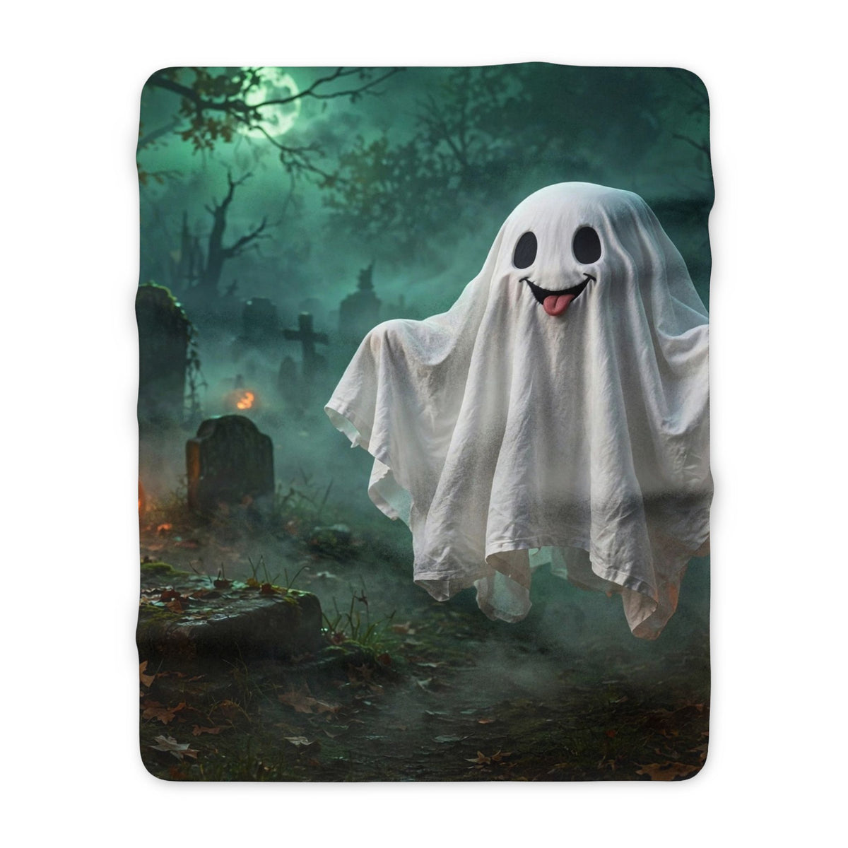 Silly Spooky Ghost Sherpa Blanket — Halloween Fleece Throw