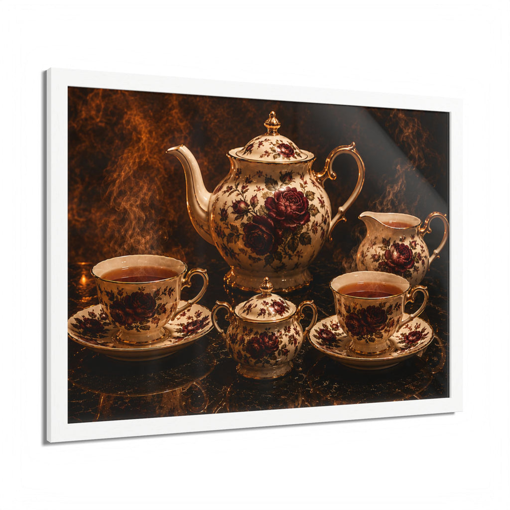 Burgundy Rose Tea Service — Framed Wall Art
