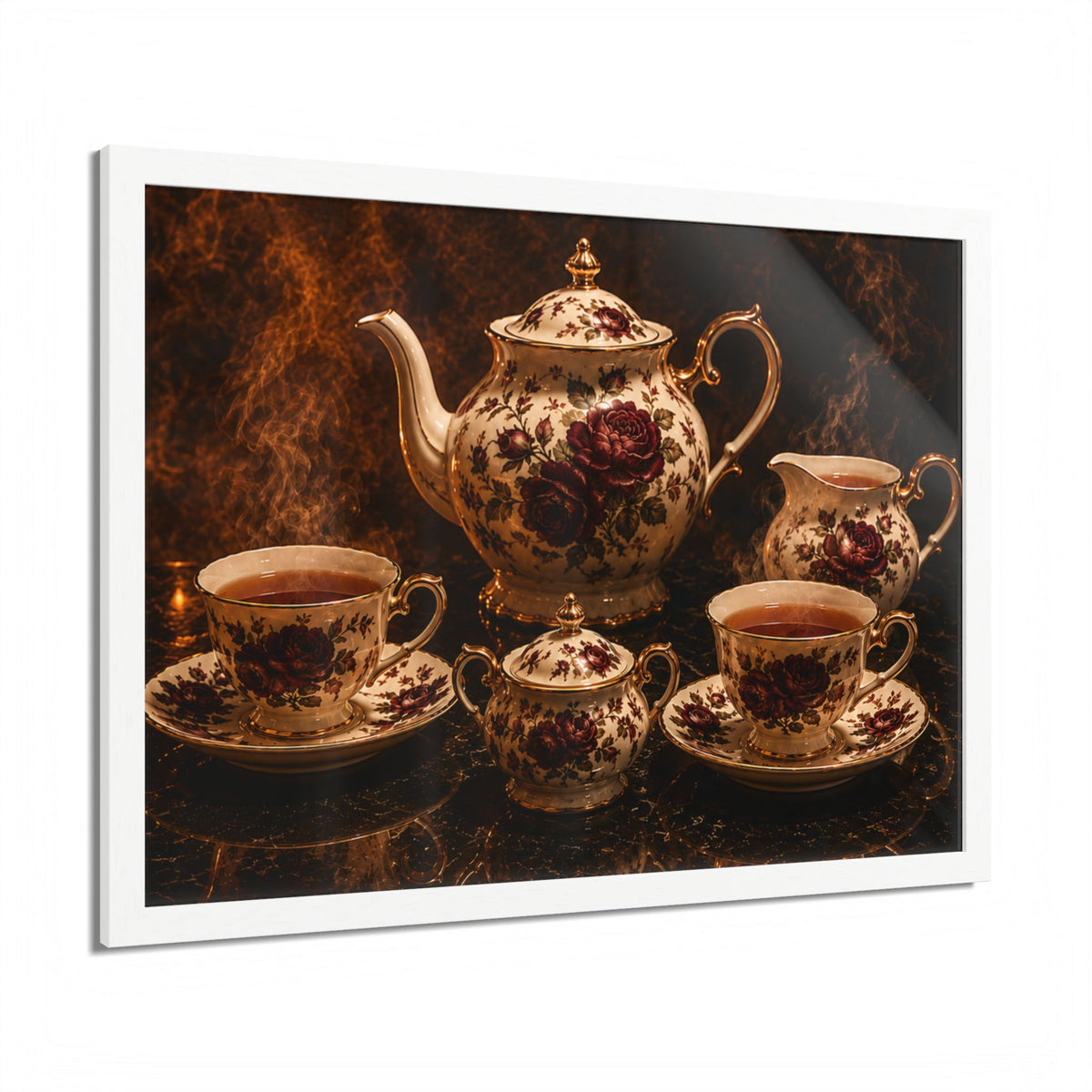 Burgundy Rose Tea Service — Framed Wall Art