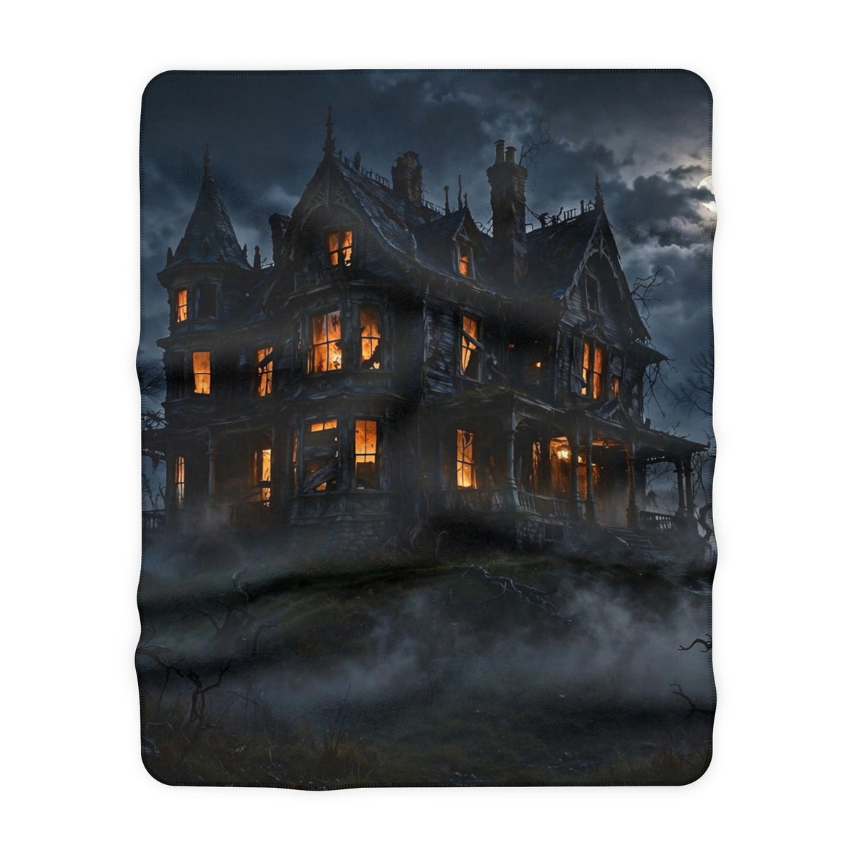 Haunted House at Night Sherpa Blanket — Halloween Fleece Throw