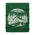 Christmas Sherpa Blanket — Snowy Cabin, Reindeer & Moonlit Pines Fleece Throw