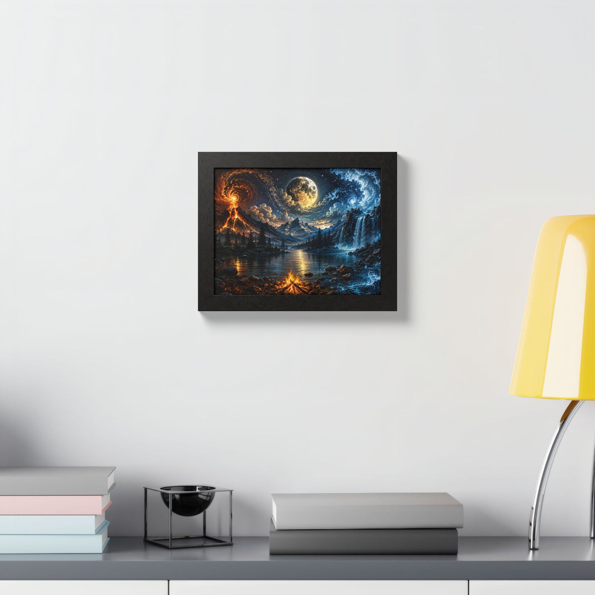 Fire & Ice Moonlit Landscape — Framed Wall Art