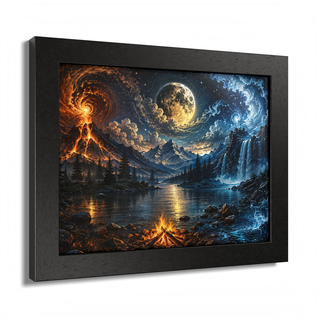 Fire & Ice Moonlit Landscape — Framed Wall Art