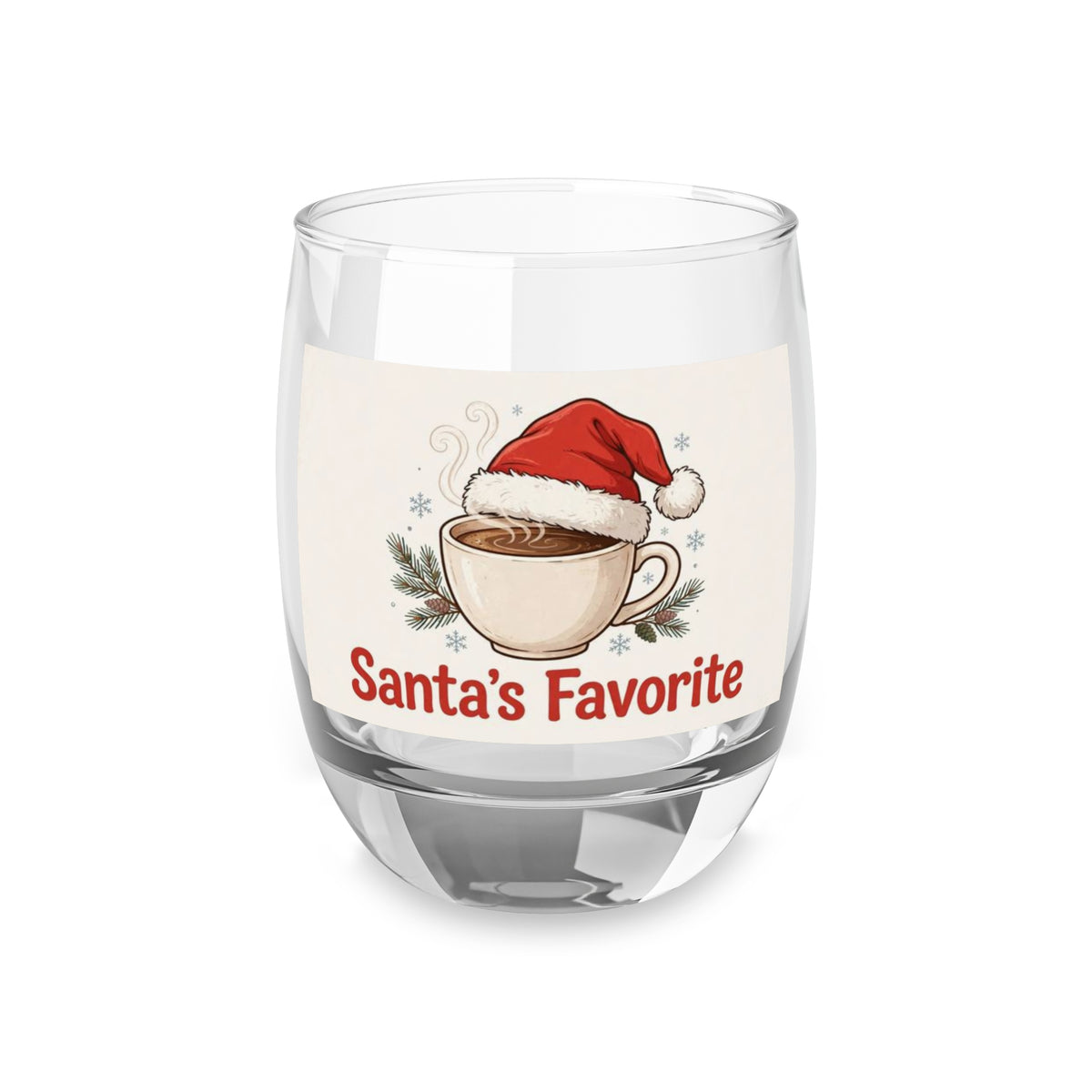 Santa's Favorite Santa-hat artwork on 6 oz whiskey glass