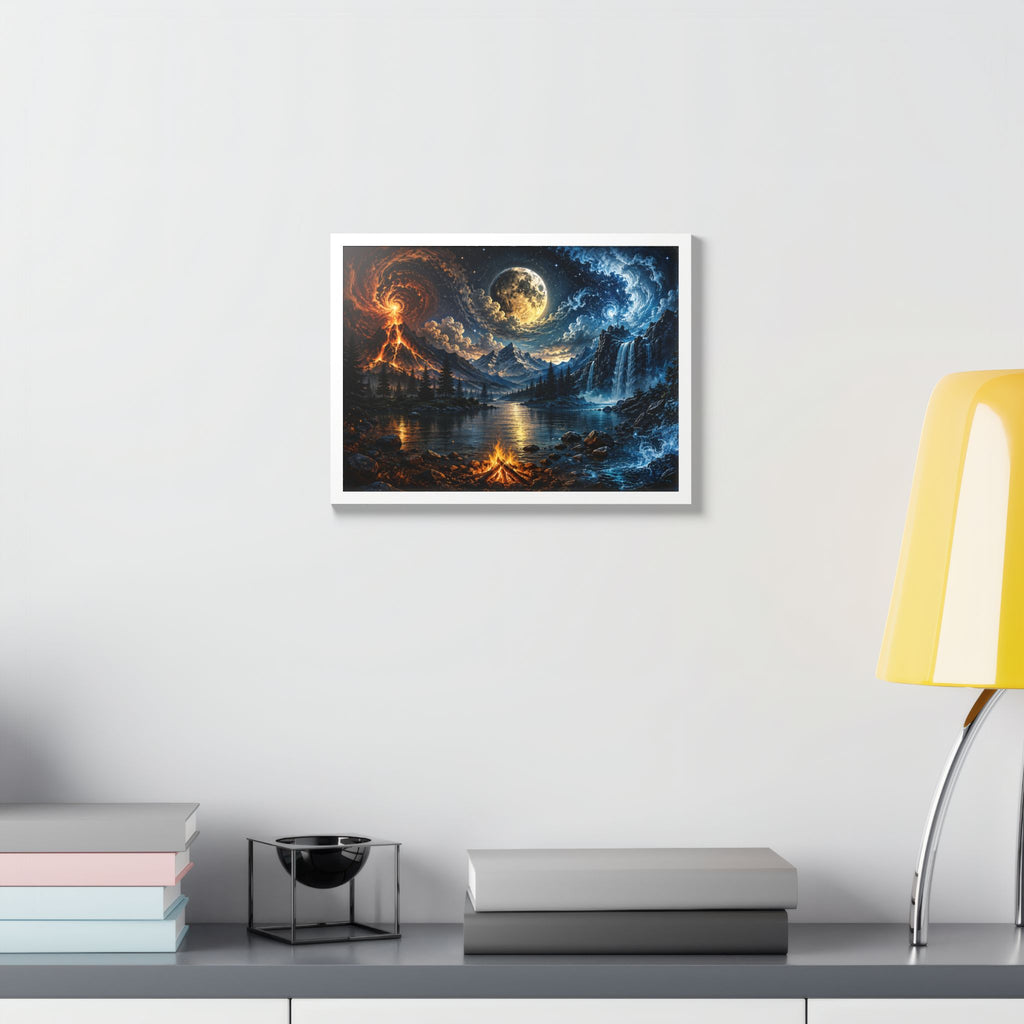 Fire & Ice Moonlit Landscape — Framed Wall Art