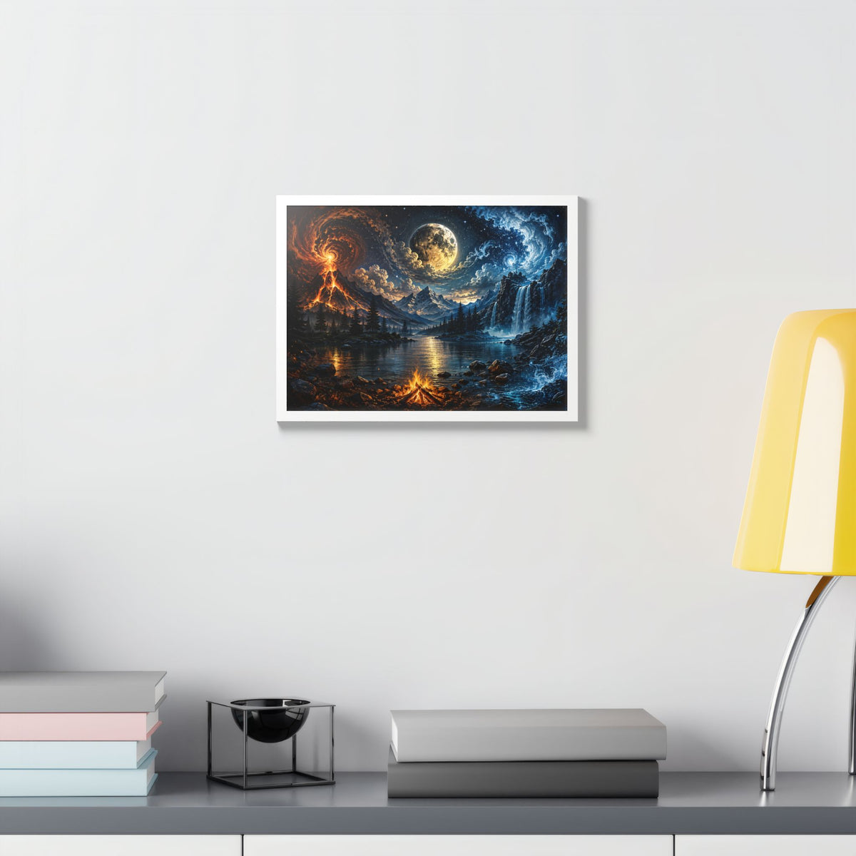 Fire & Ice Moonlit Landscape — Framed Wall Art