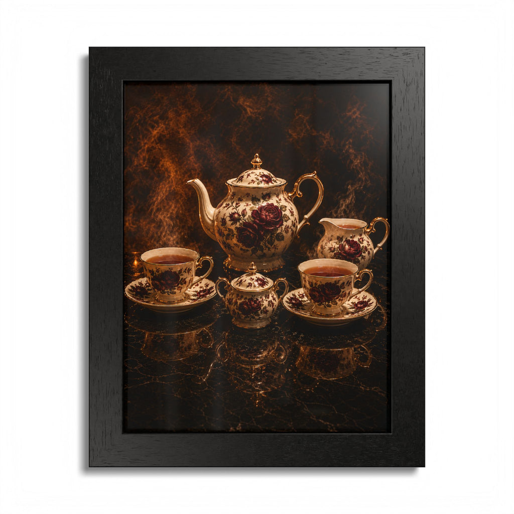 Burgundy Rose Tea Service — Framed Wall Art