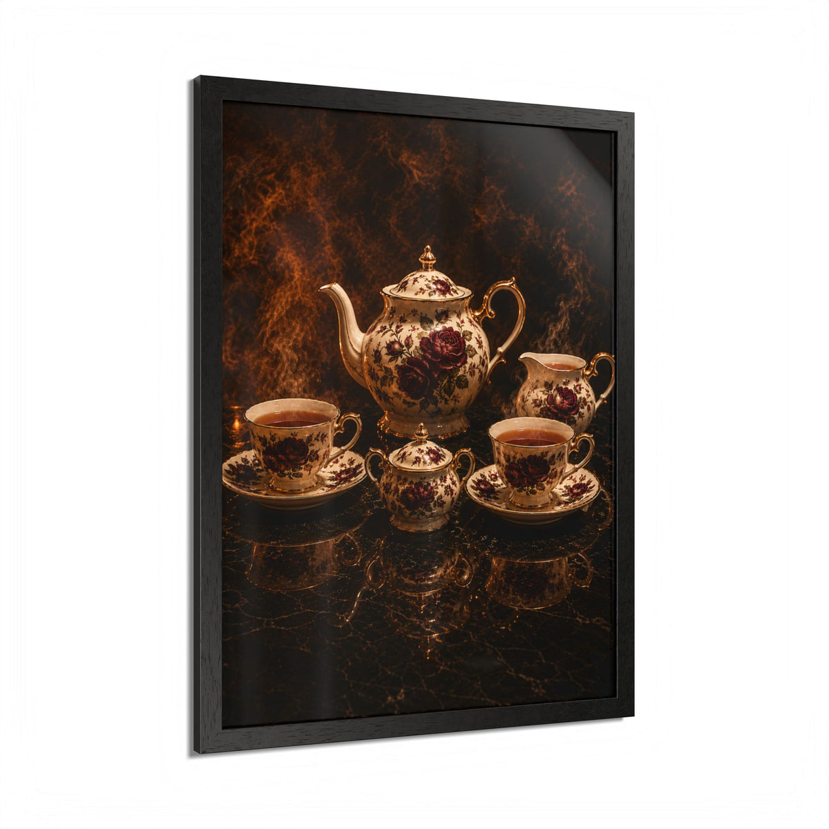 Burgundy Rose Tea Service — Framed Wall Art