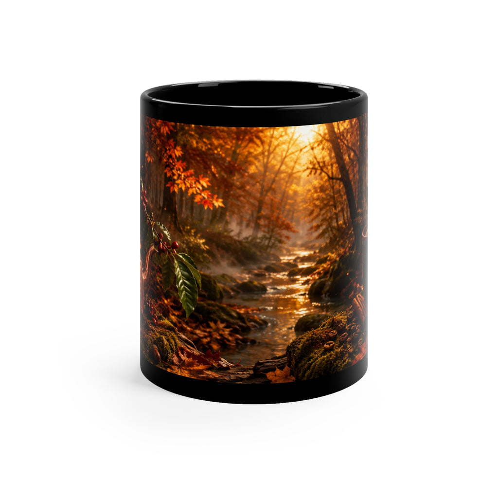 Autumn Woodland Stream Black Mug — 11 oz — product image from Amanda's Brew House