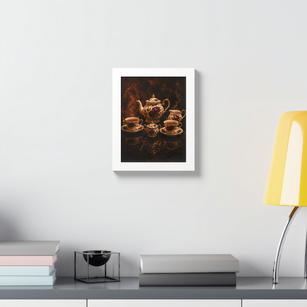 Burgundy Rose Tea Service — Framed Wall Art