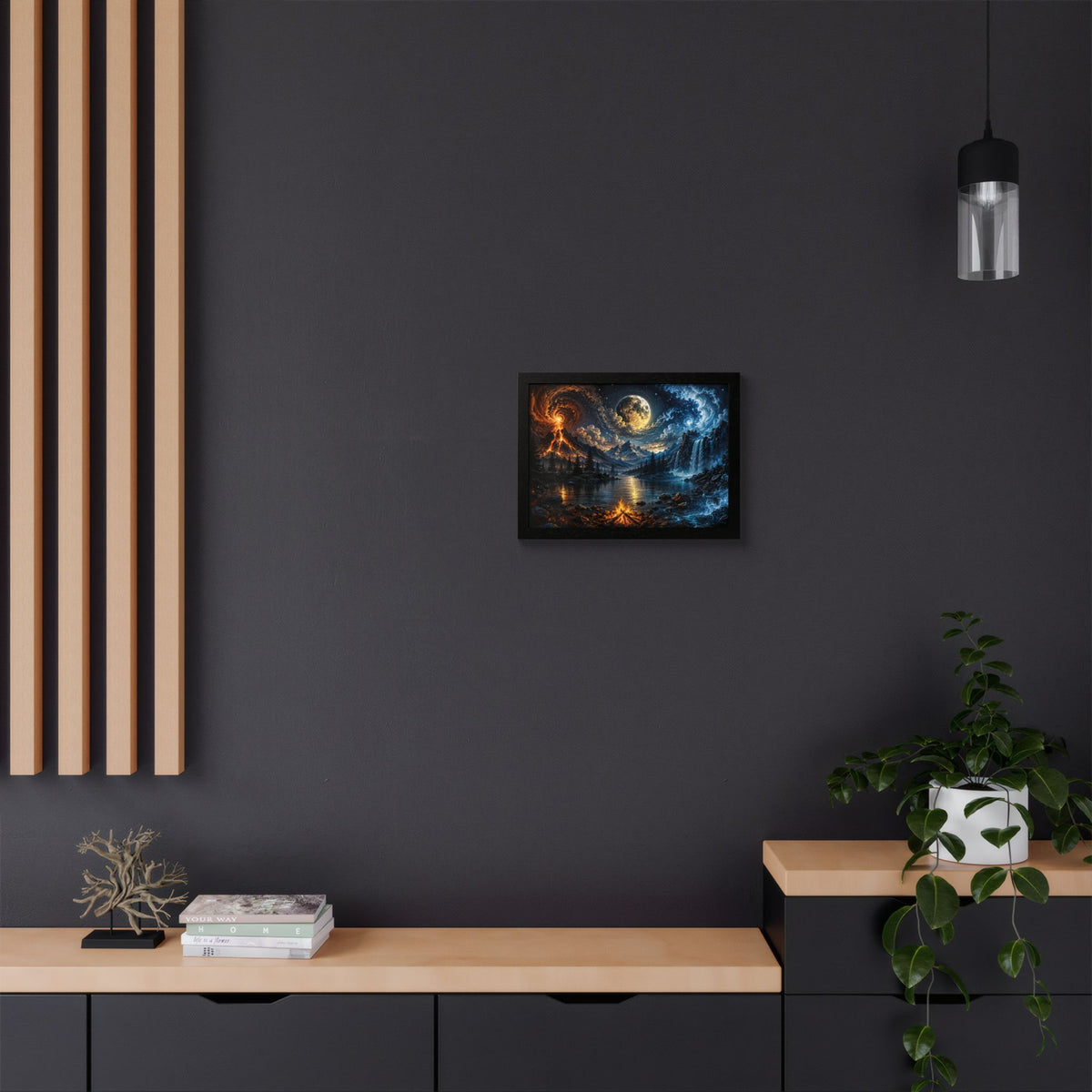Fire & Ice Moonlit Landscape — Framed Wall Art
