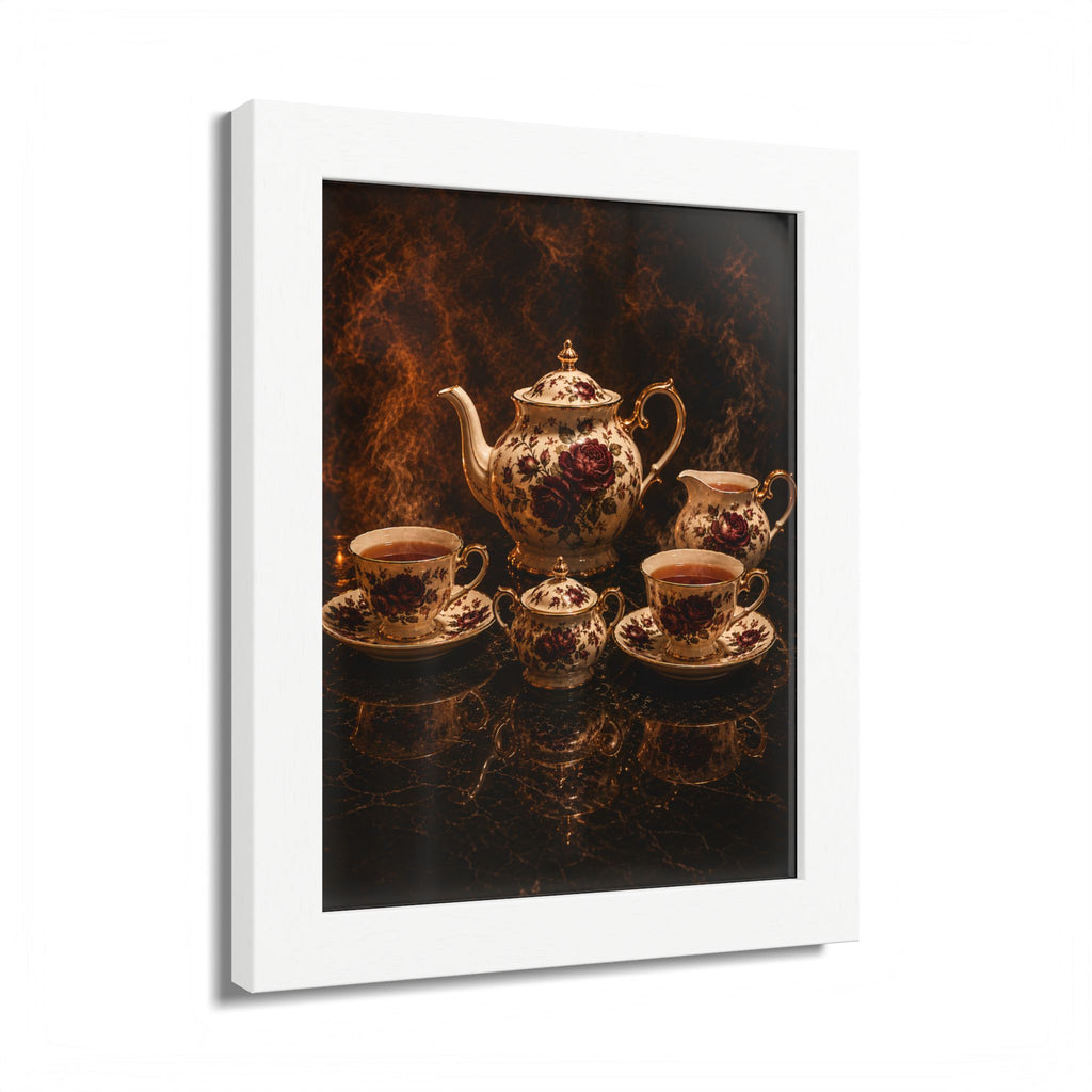 Burgundy Rose Tea Service — Framed Wall Art