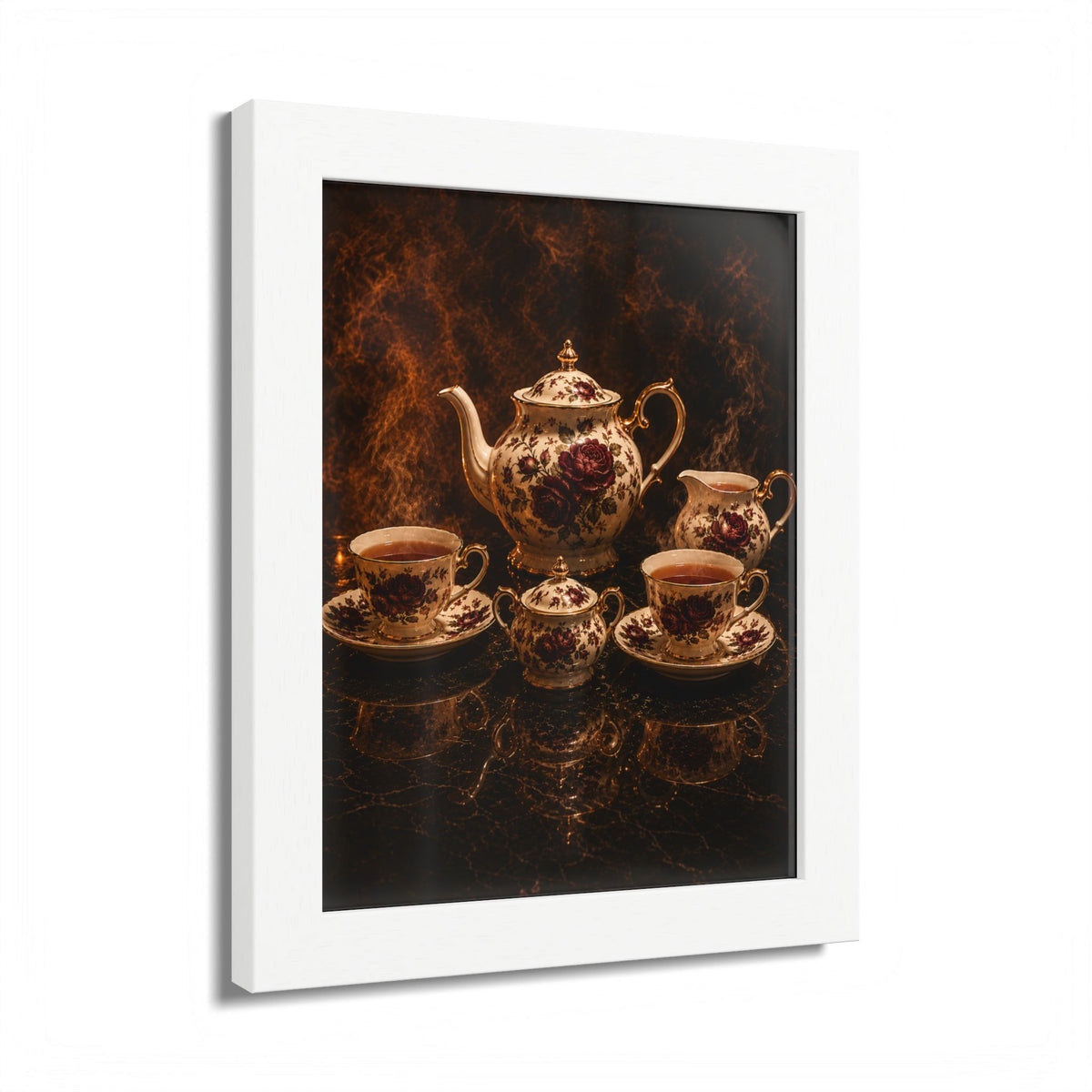 Burgundy Rose Tea Service — Framed Wall Art