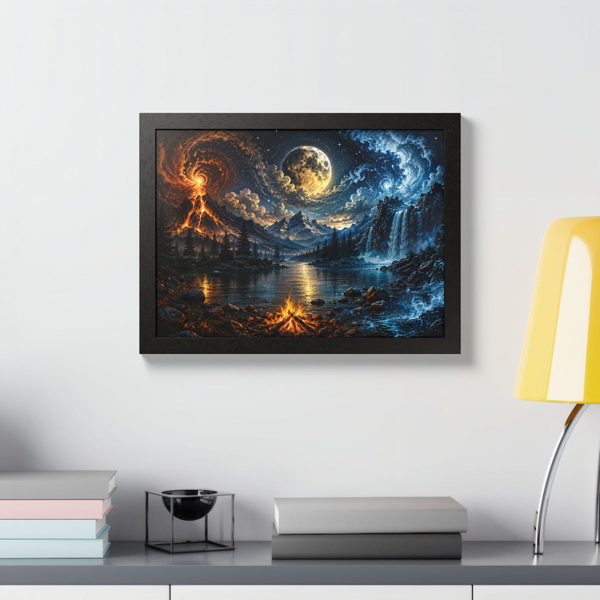 Fire & Ice Moonlit Landscape — Framed Wall Art