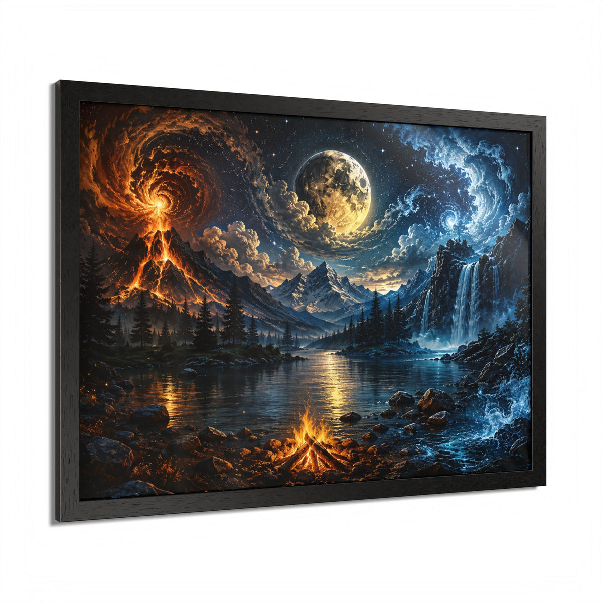 Fire & Ice Moonlit Landscape — Framed Wall Art