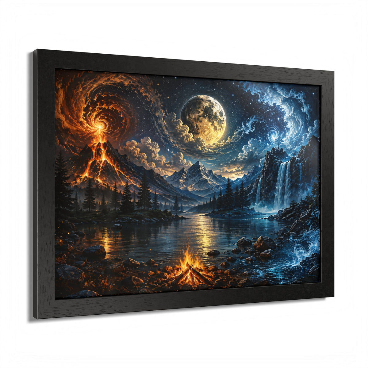 Fire & Ice Moonlit Landscape — Framed Wall Art
