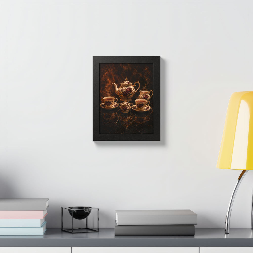 Burgundy Rose Tea Service — Framed Wall Art