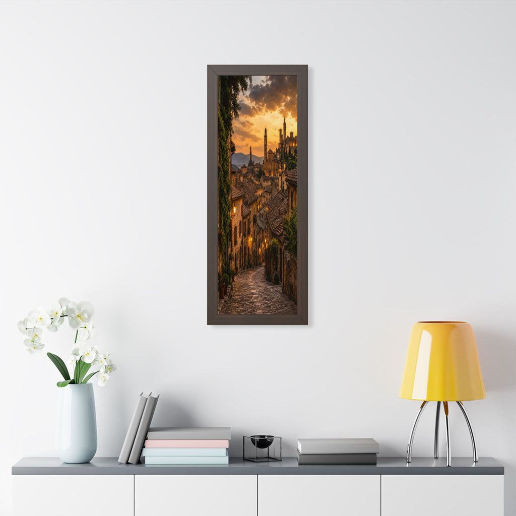 Old-World Town at Sunset — Framed Wall Art