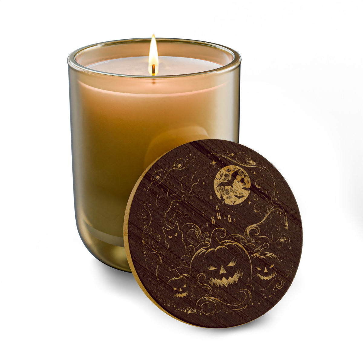 Midnight Moon & Bats 14oz soy candle with engraved Halloween bamboo lid