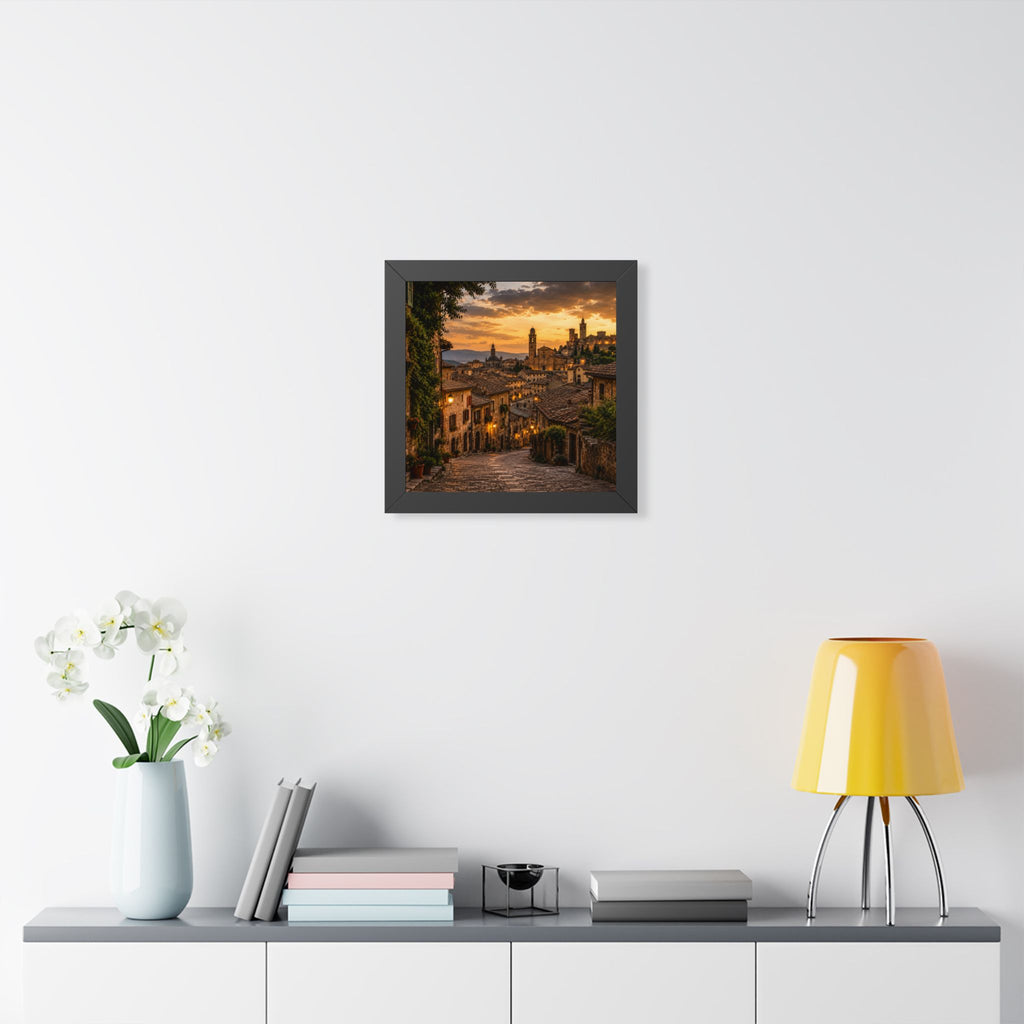 Old-World Town at Sunset — Framed Wall Art