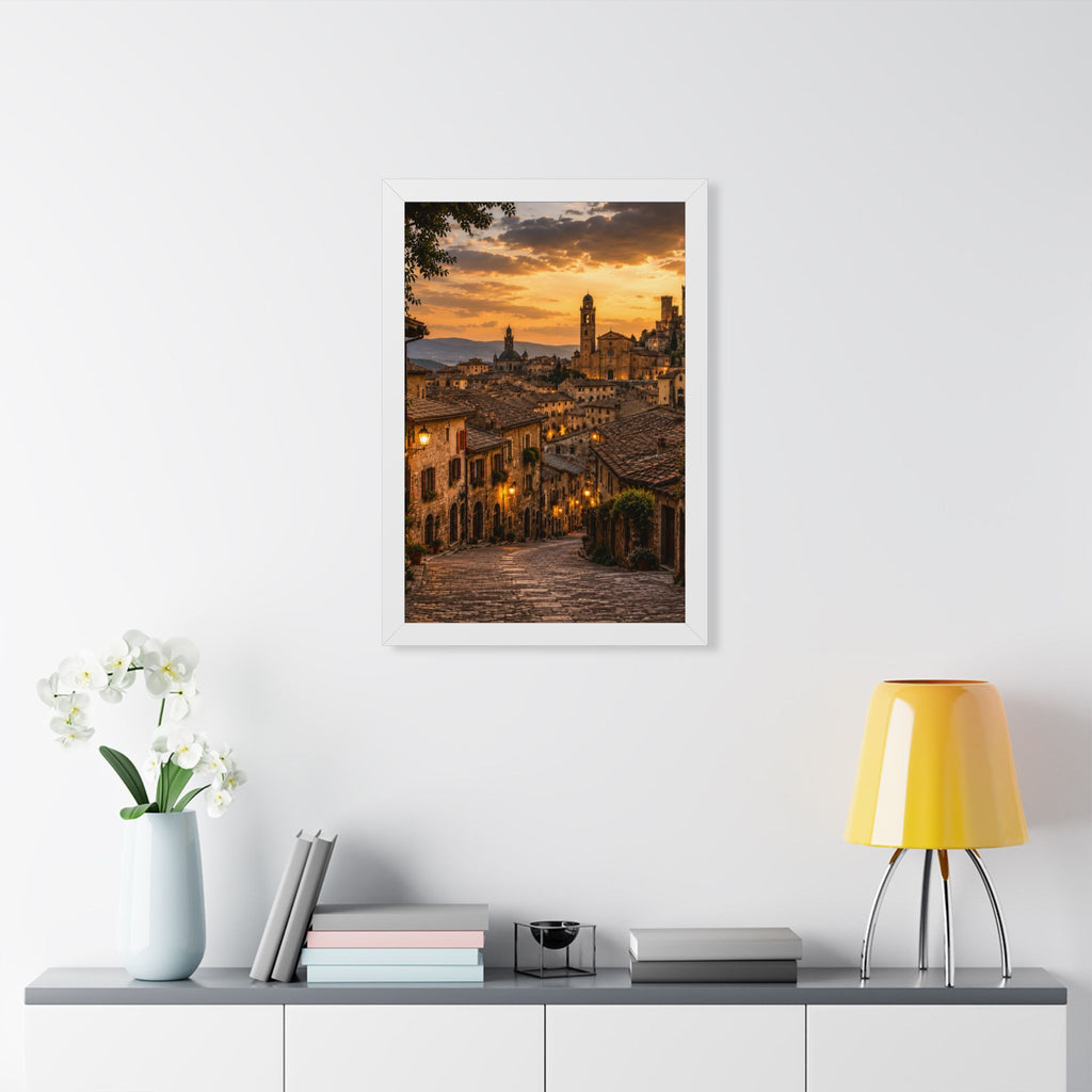 Old-World Town at Sunset — Framed Wall Art